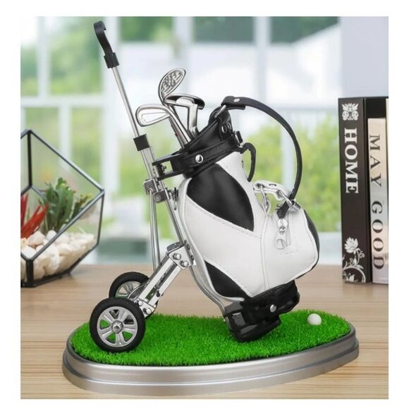 Golf Bag Pen Holder With 3 Club Pens For Desk Decor & Gifts Christmas Dad Boss - Picture 6 of 10